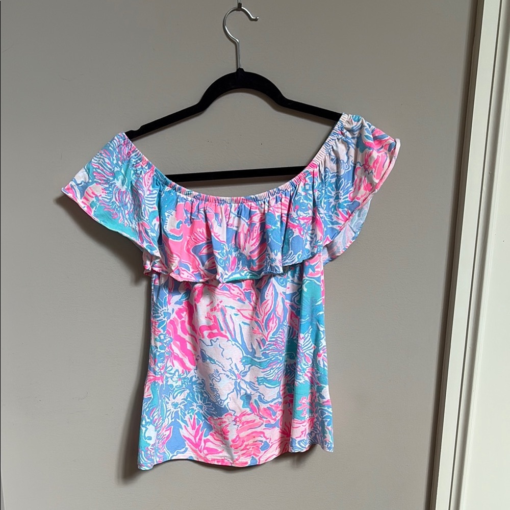 Lilly Pulitzer Pink and Blue Ruffled EASTER Blouse